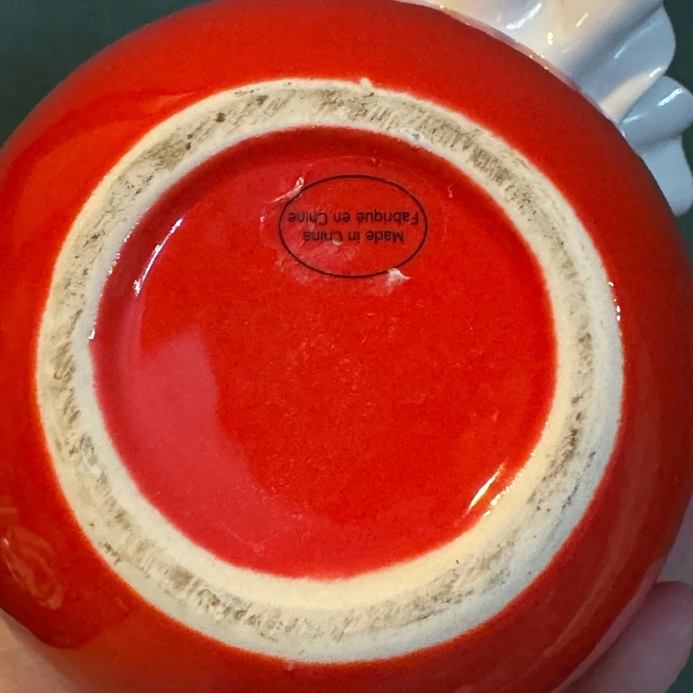 Anthropologie 3D White Poppy Red Ceramic Vase